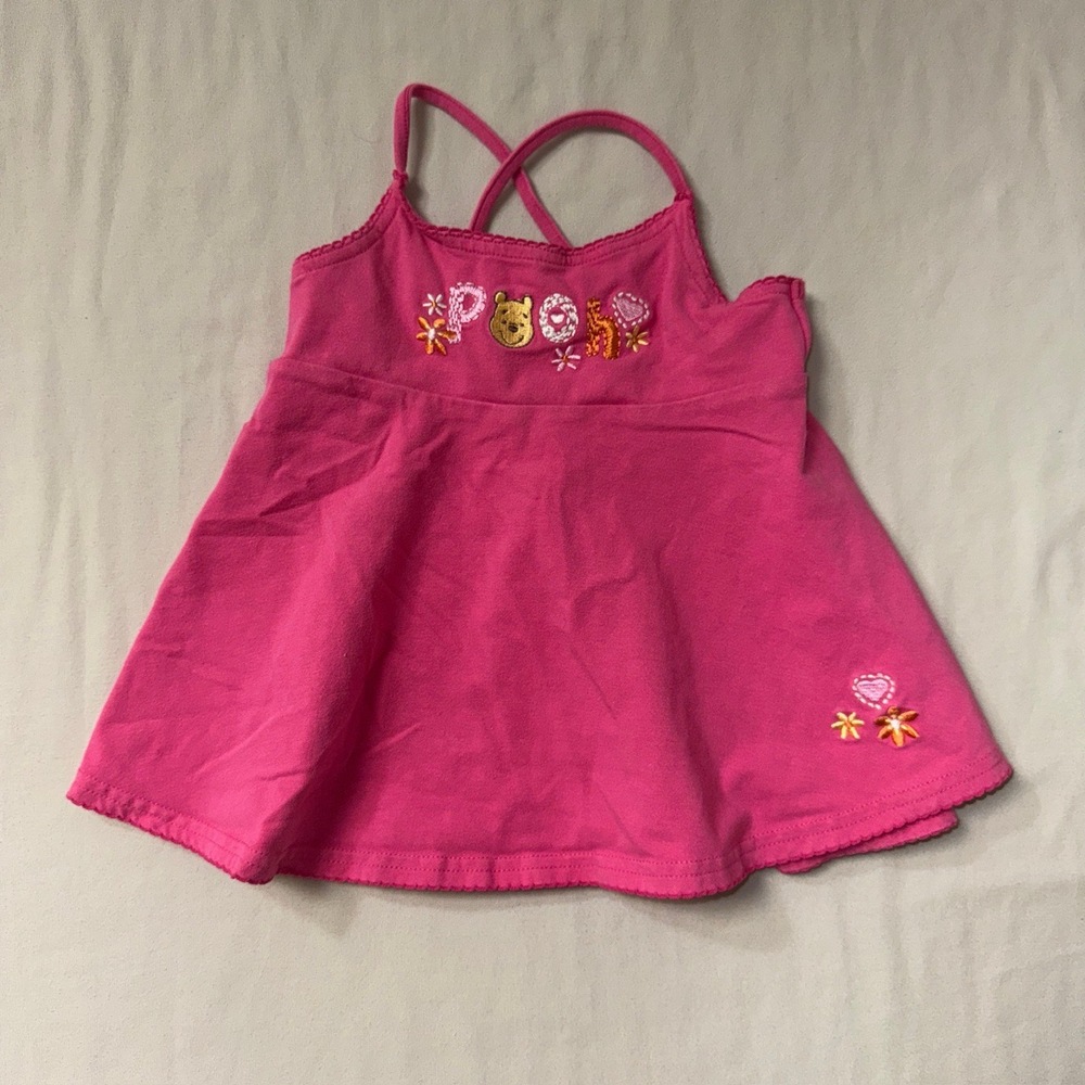 Disney Winnie Pooh Pink Tank Top Girls 18 Months Embroidered Criss-Cross Strappy